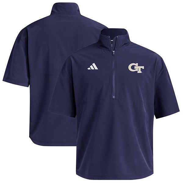 Мужская синяя толстовка Georgia Tech Yellow Jackets с коротким рукавом и молнией на четверть Adidas — фото 2