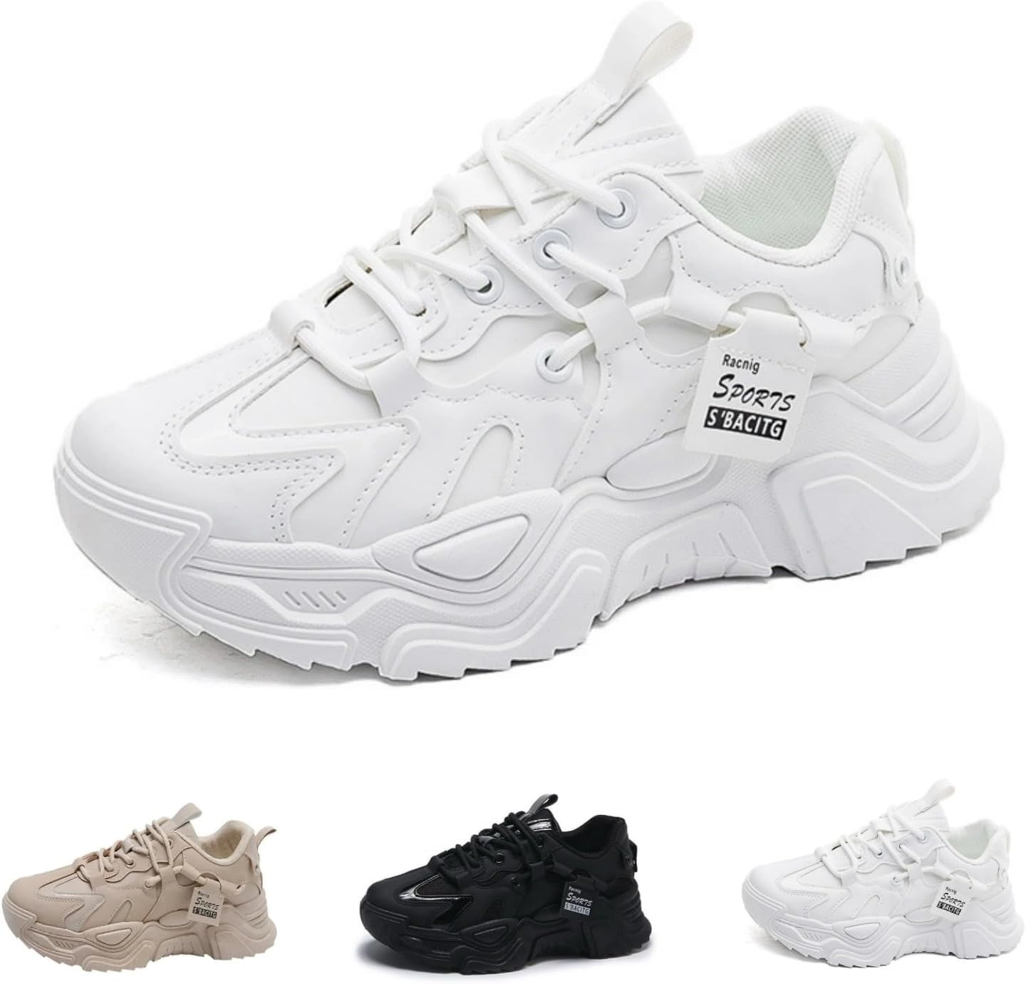 

Кроссовки MACEFIL Fashion Y2K с массивной платформой, модные кроссовки в стиле «папа», кожа верх, удобные для прогулок повседневные кроссовки, белый