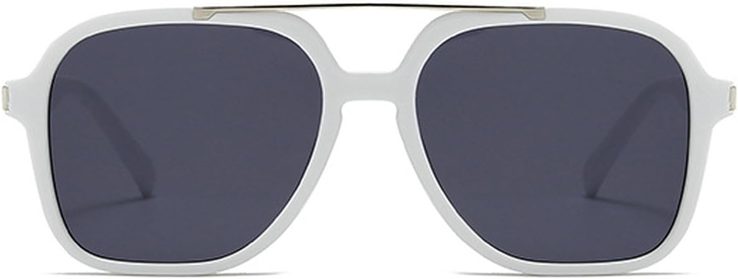 

Модные солнцезащитные очки большого размера с квадратной оправой и двойной перемычкой для женщин, очки-пилот с защитой от УФ-излучения UV400, ретро-очки для мужчин, темно-зеленые солнцезащитные очки mincl, White Black