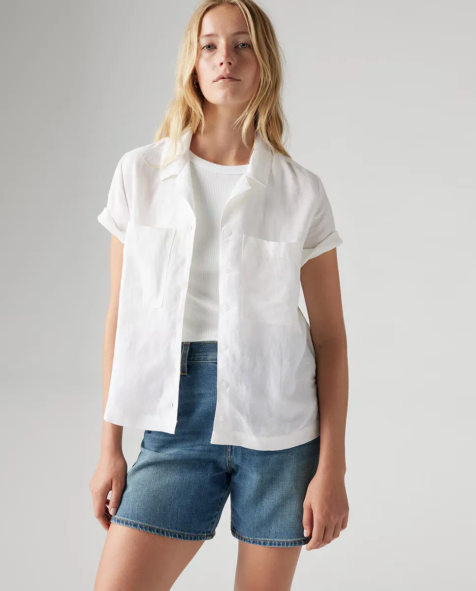 

Женская рубашка с короткими рукавами и оттенком льна Levi's, белый