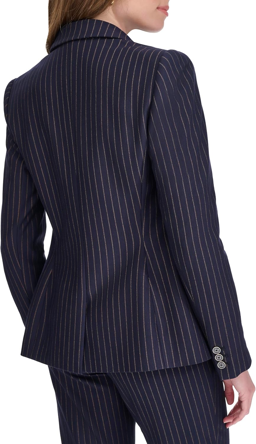 Женский блейзер Tommy Hilfiger в тонкую полоску с рукавами-фонариками, Midnight/Tobacco — фото 4