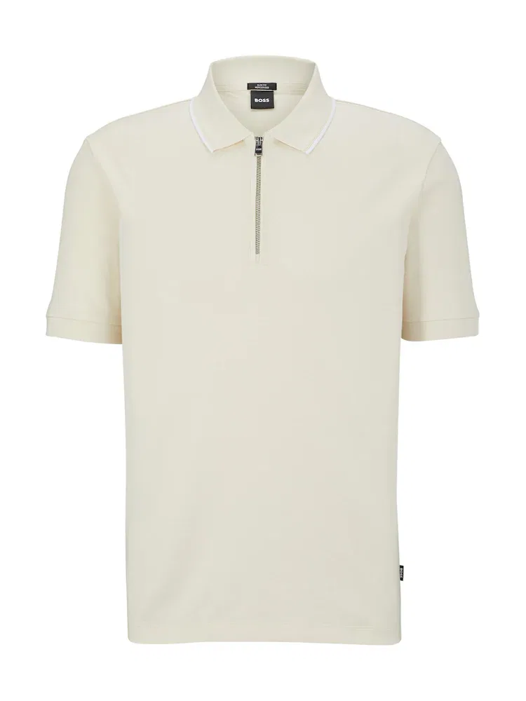 Футболка поло с воротником, херингбон, Slim Fit BOSS, Ivory — фото 3