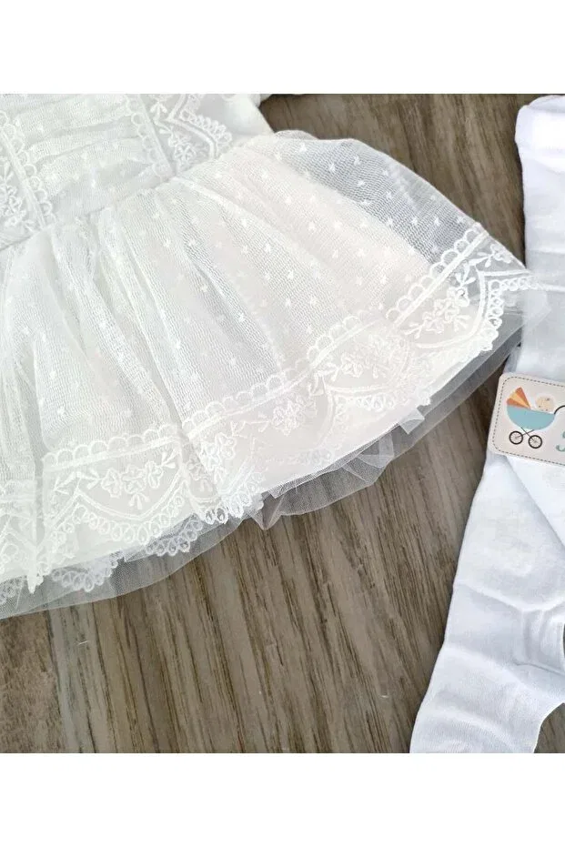 Детское платье для девочек кружевное с длинным рукавом Bebe Kervanı, White — фото 4