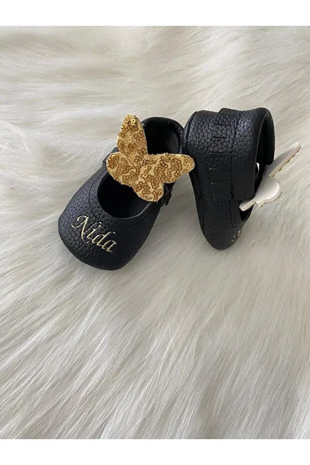 Детские мокасины для новорожденных с графическим принтом Baby moccasin named Betülün Diktikleri, Black