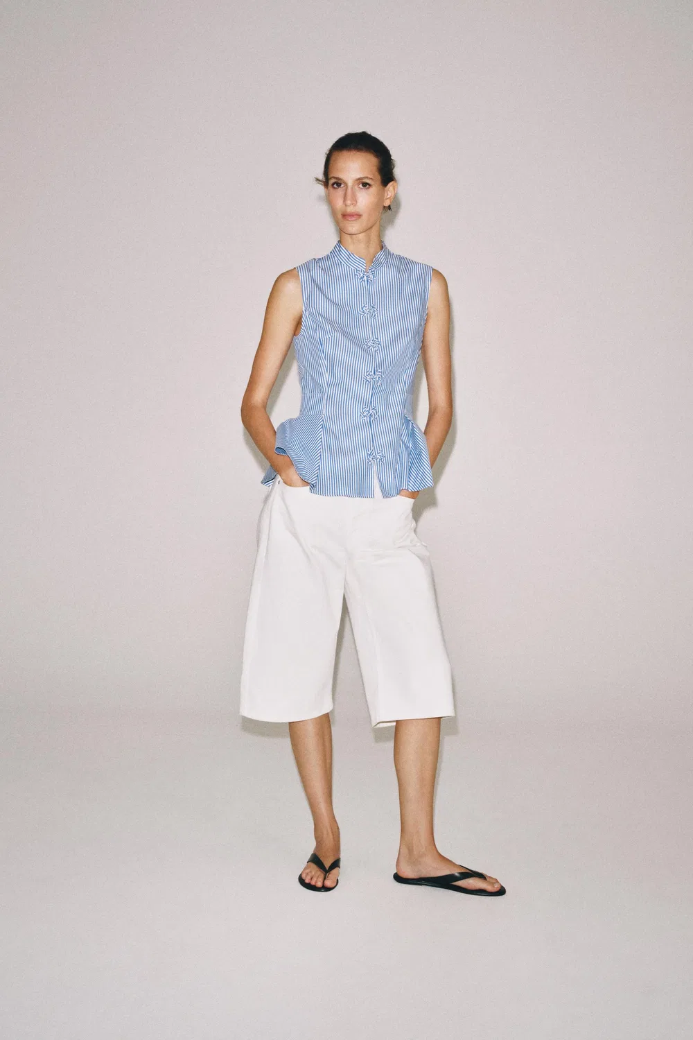 Рубашка в полоску с баской ZARA, Blue/White