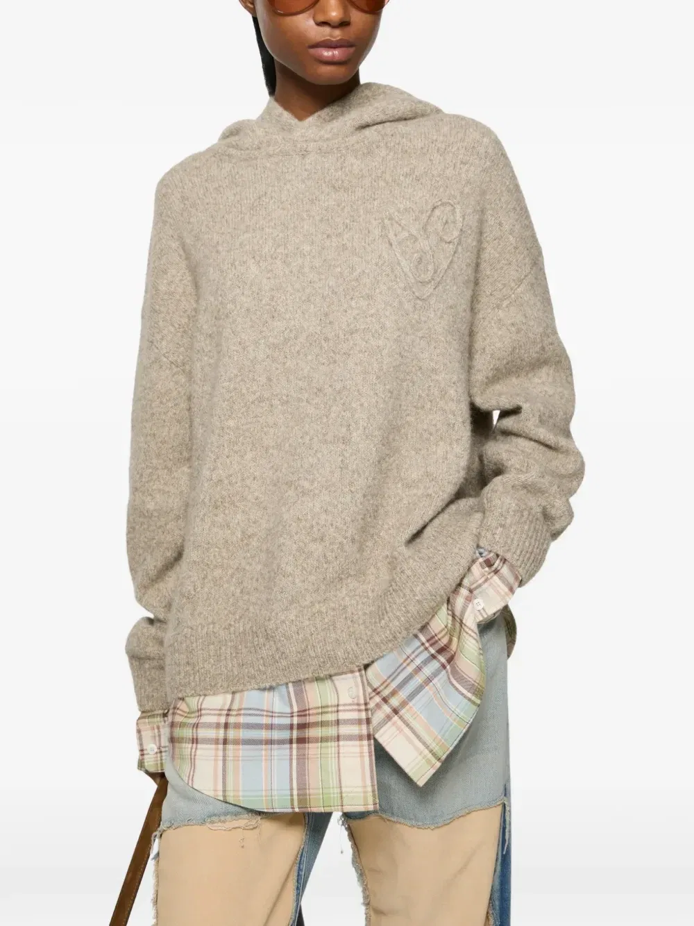 Многослойное худи Acne Studios, бежевый — фото 4