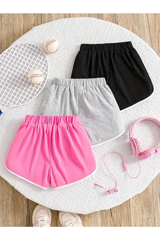 Детские шорты для девочек хлопковые 3 шт Basics C.C.L. Coccolin Kids Baby Clup, Black-Grey-Pink — фото 2