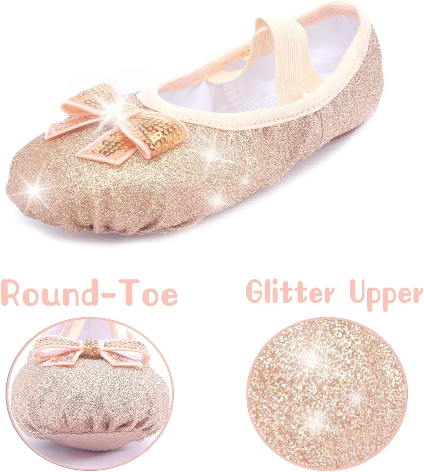 Детские балетки для девочек с блестками Anproity, Glitter Gold — фото 3