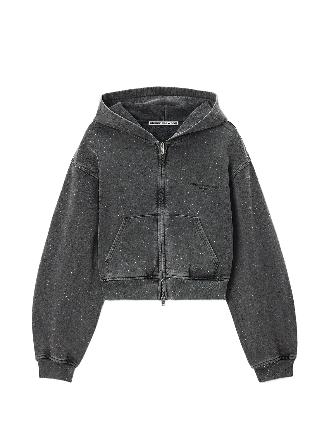 Худи на молнии со сплошным декором из страз Alexander Wang, серый