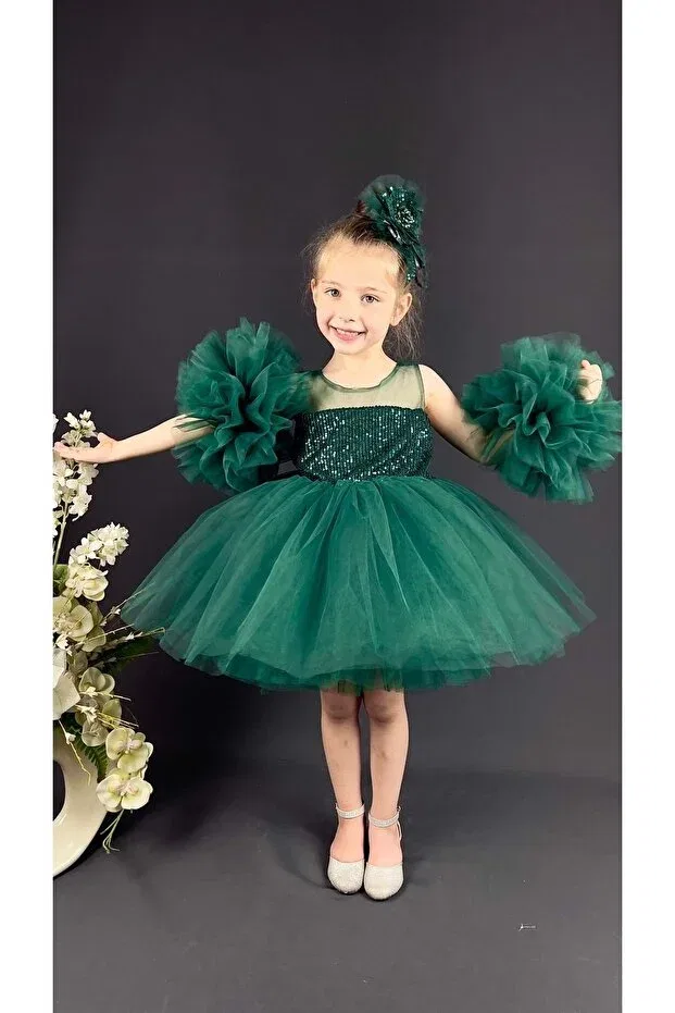 Детское платье для девочек без рукавов с пайетками Mnk Baby&Kids, Green — фото 4