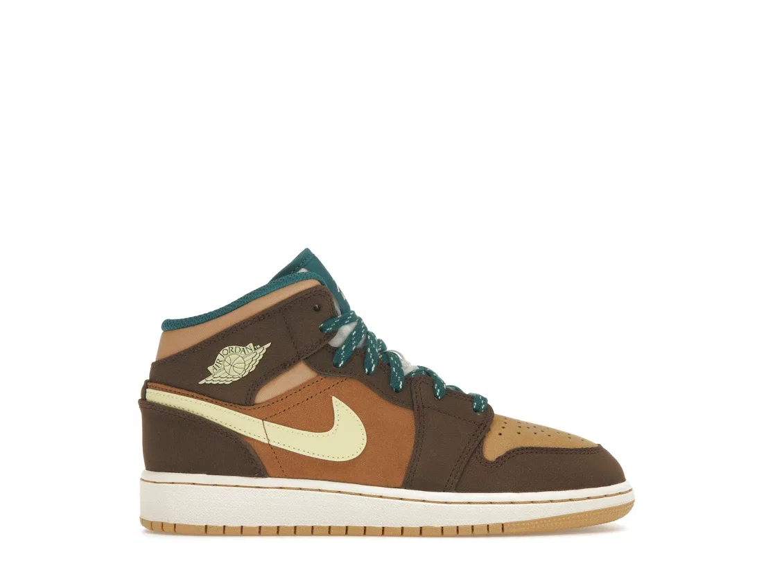 Детские кроссовки Lifestyle Jordan 1 Mid Jordan Cacao Wow / Luminous Green - Ale Brown - Twine - Sail - Geode Teal