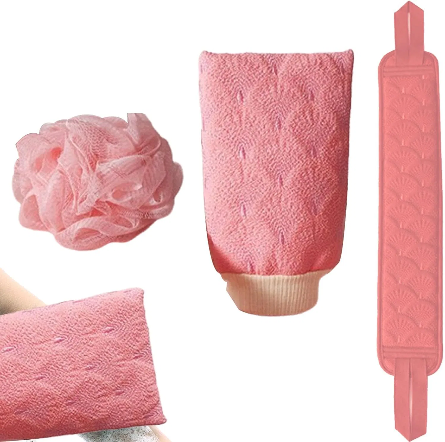 Скребок для спины, набор 3 предмета, вискоза и хлопок, 25x14x4 см, Rose Generisch