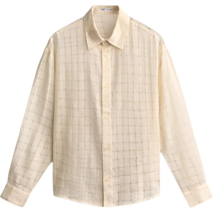 Мужская рубашка с отложным воротником, прямой крой, Raw White, ZARA