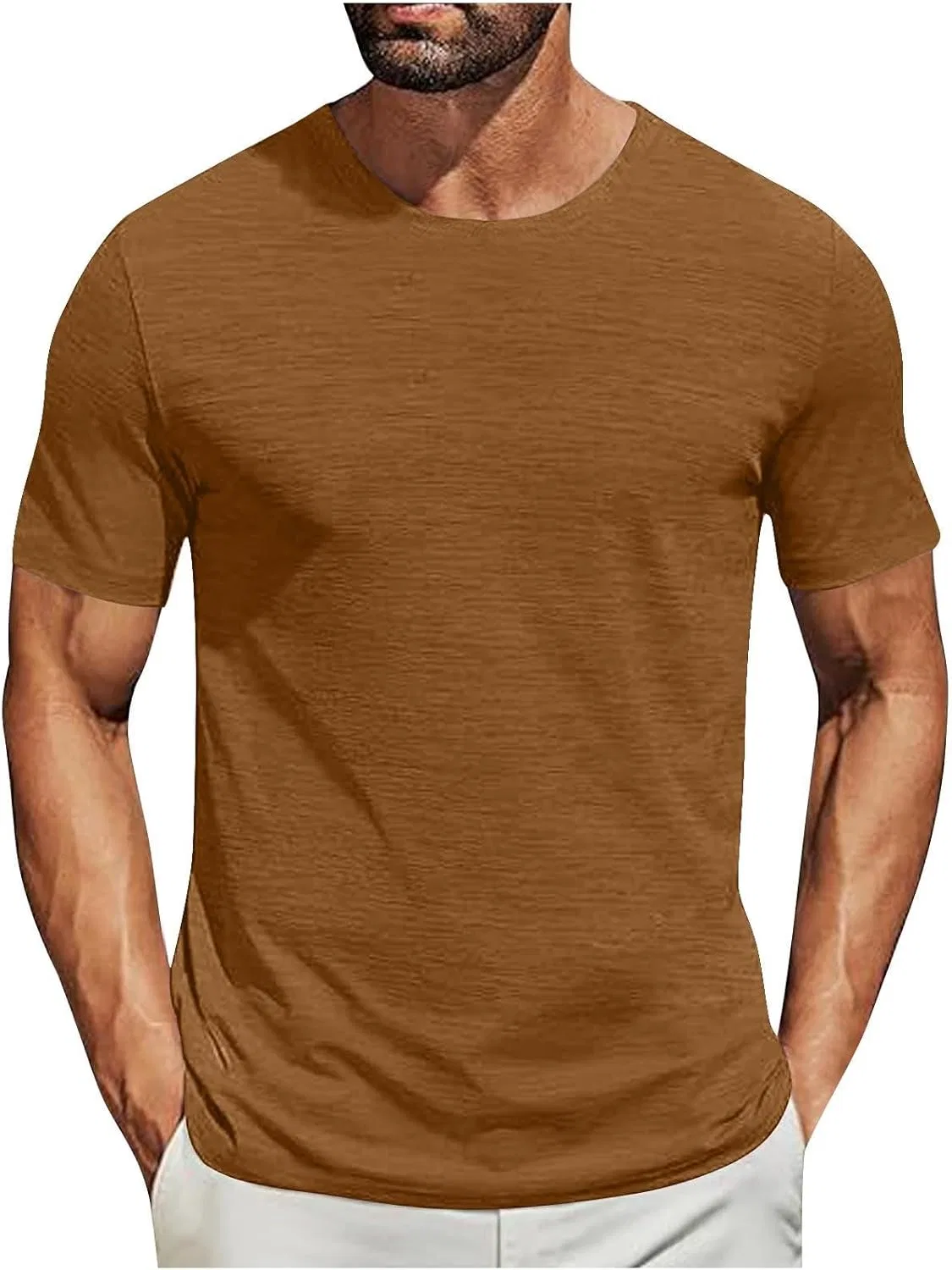 Мужская классическая футболка с V-образным вырезом, Cotton, Brown