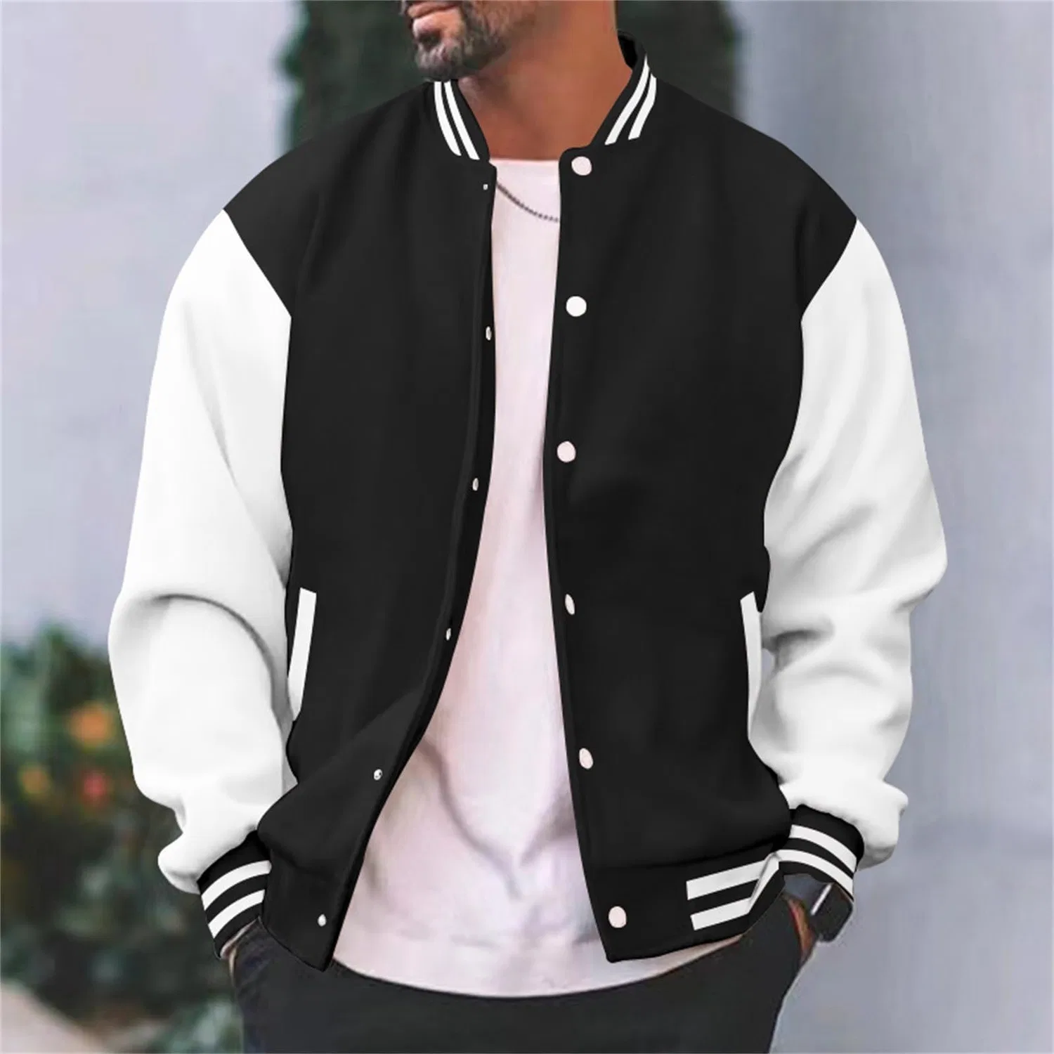 Мужская куртка-бомбер с воротником-лацканом Varsity Fleece Jackets, Black — фото 2