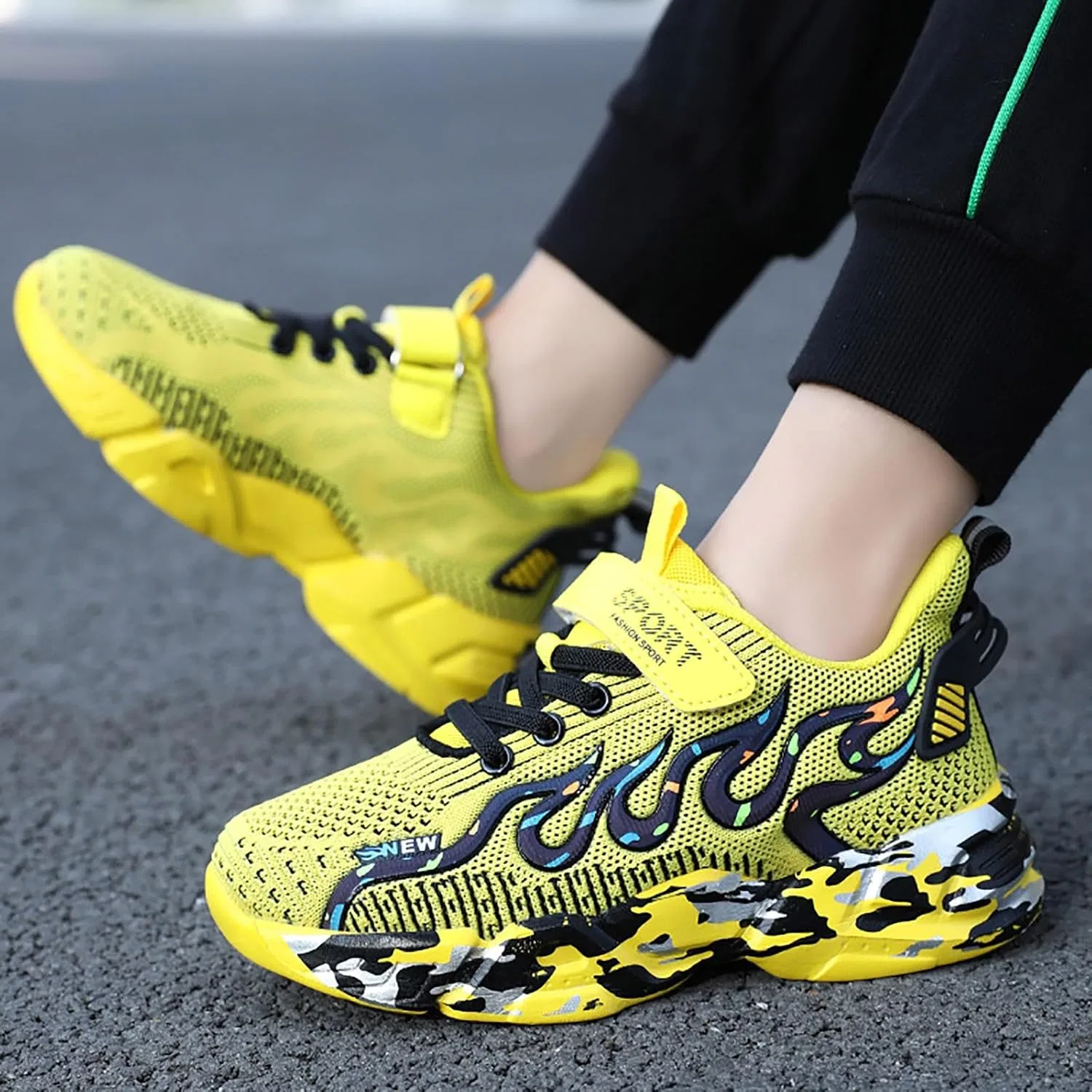 Детские кроссовки для девочек с сетчатым верхом Athletic Tennis Shoes, Yellow — фото 4