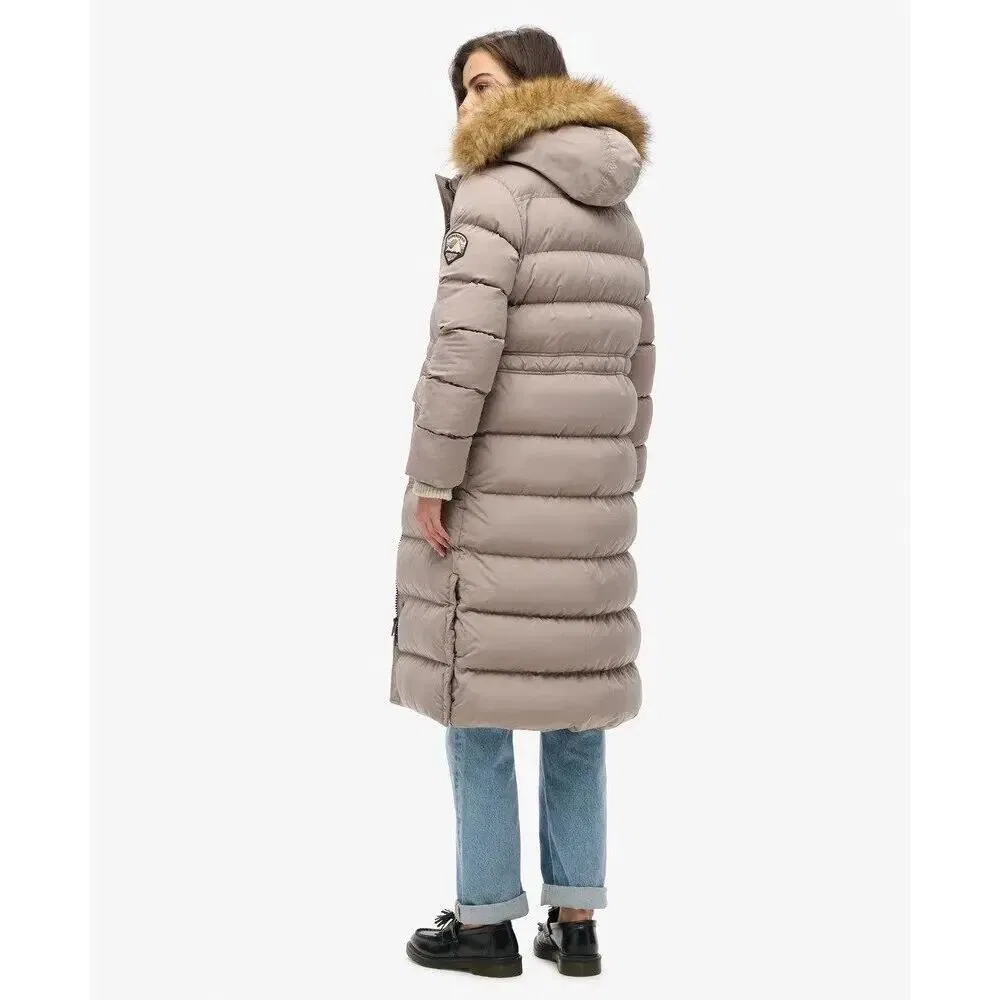 Женский длинный искусственный меховой плащ Everest Superdry, Beige — фото 4
