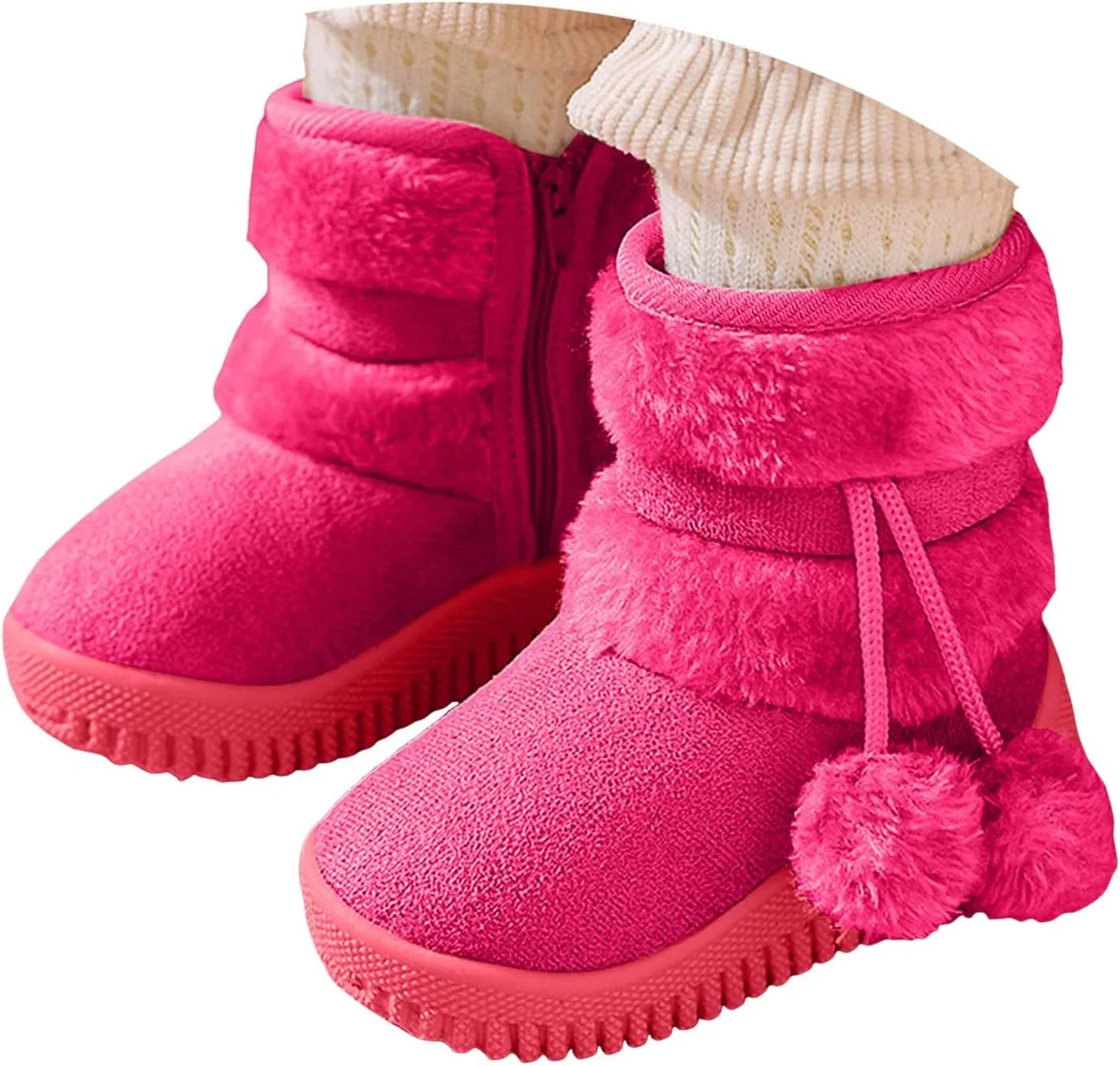 Детские зимние сапоги для девочек и мальчиков с мехом, Hot Pink