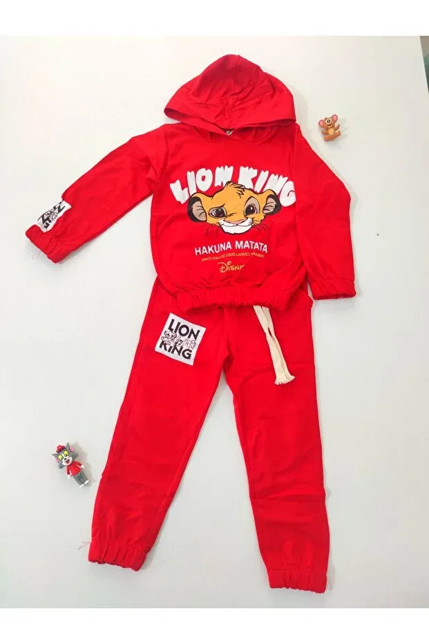 Детский комплект спортивного костюма для девочек с принтом Lion King Dubi Baby, Red — фото 2