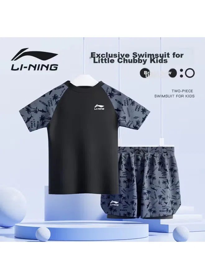 Плавки детские для мальчиков с длинным рукавом комплект 8821 Li-Ning, черный