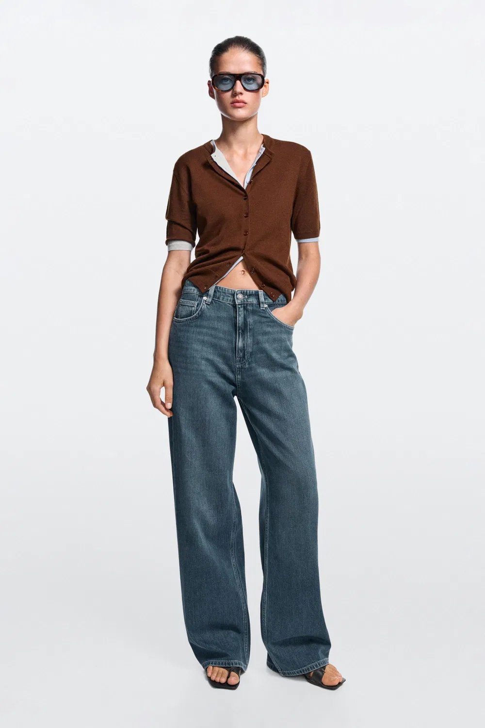 Джинсы Massimo Dutti, свободные с широкими штанинами, Medium Blue