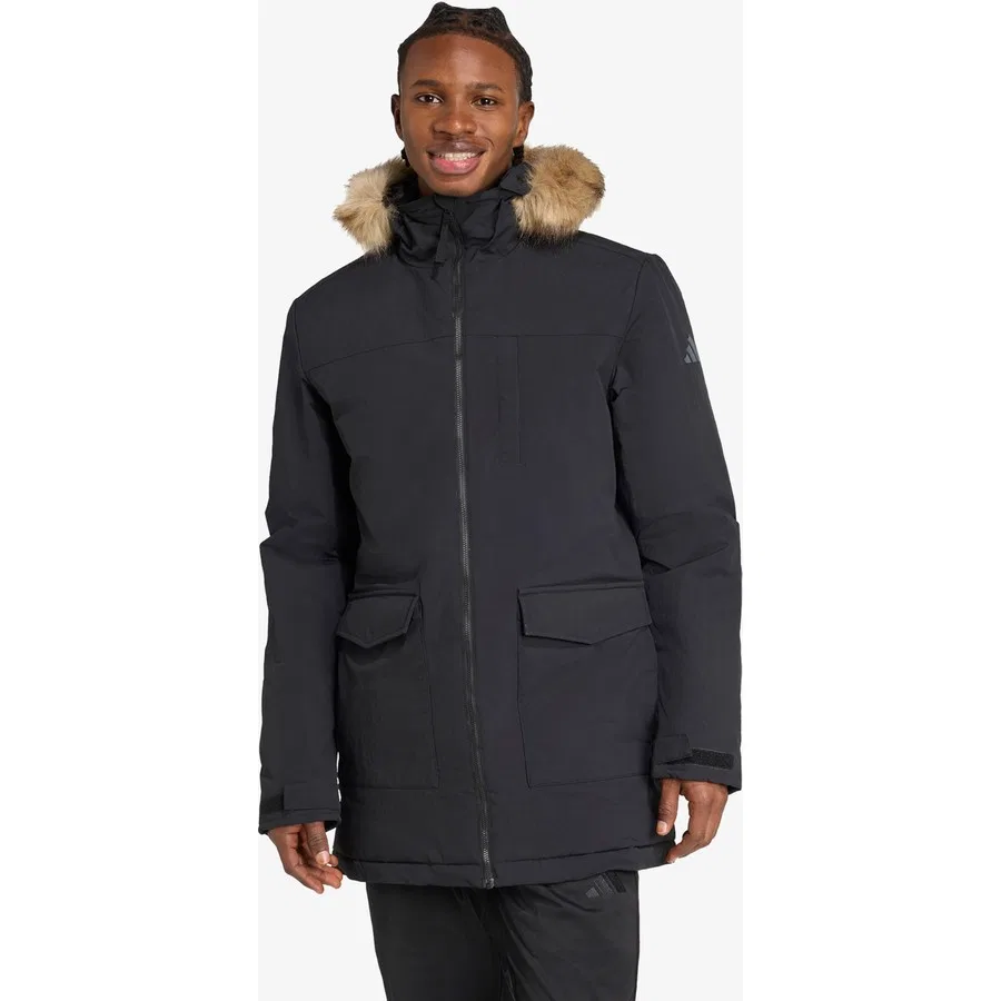 Мужская зимняя куртка-парка с капюшоном из полиэстера, модель Paveric Climawarm, adidas, Черный