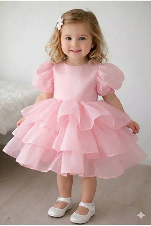 Детское платье для девочек с коротким рукавом Birthday dress layers upon layers Prenses Tasarım Atolyesi, Pink