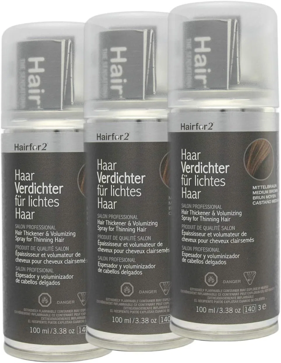 Набор спрея для утолщения волос HairFor2, 3 x 100 мл, средне-коричневый Hairfor 2