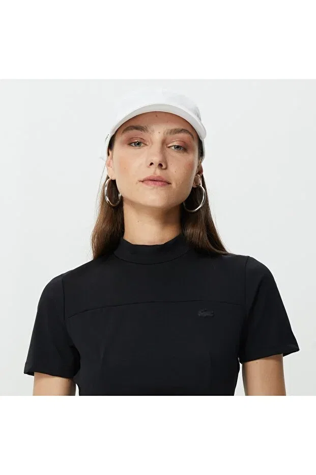 Футболка Lacoste Slim Fit Mock Neck, Черная — фото 4