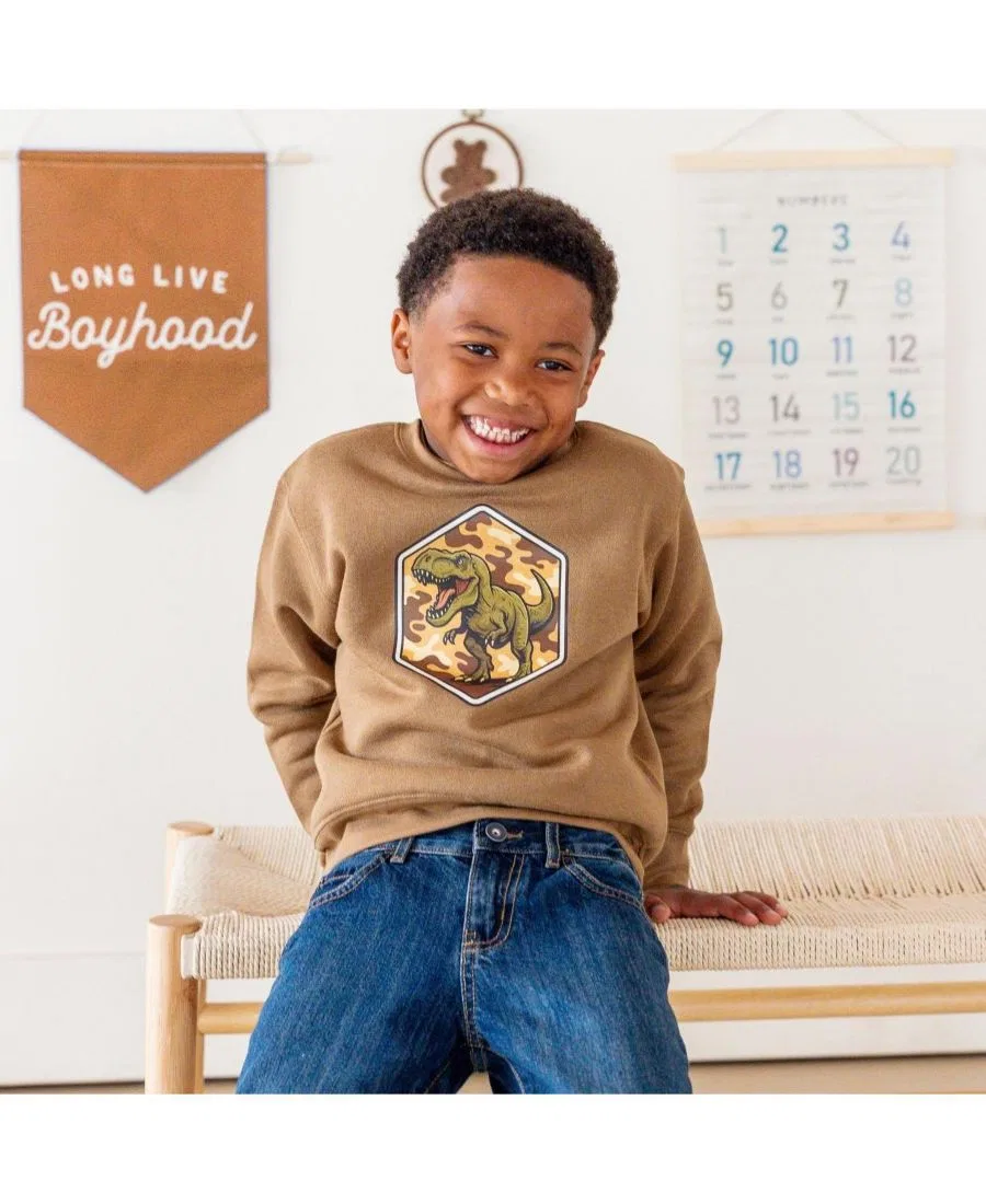 Детский свитшот с принтом динозавра Camo Rawr Sweet Wink, Mocha — фото 4