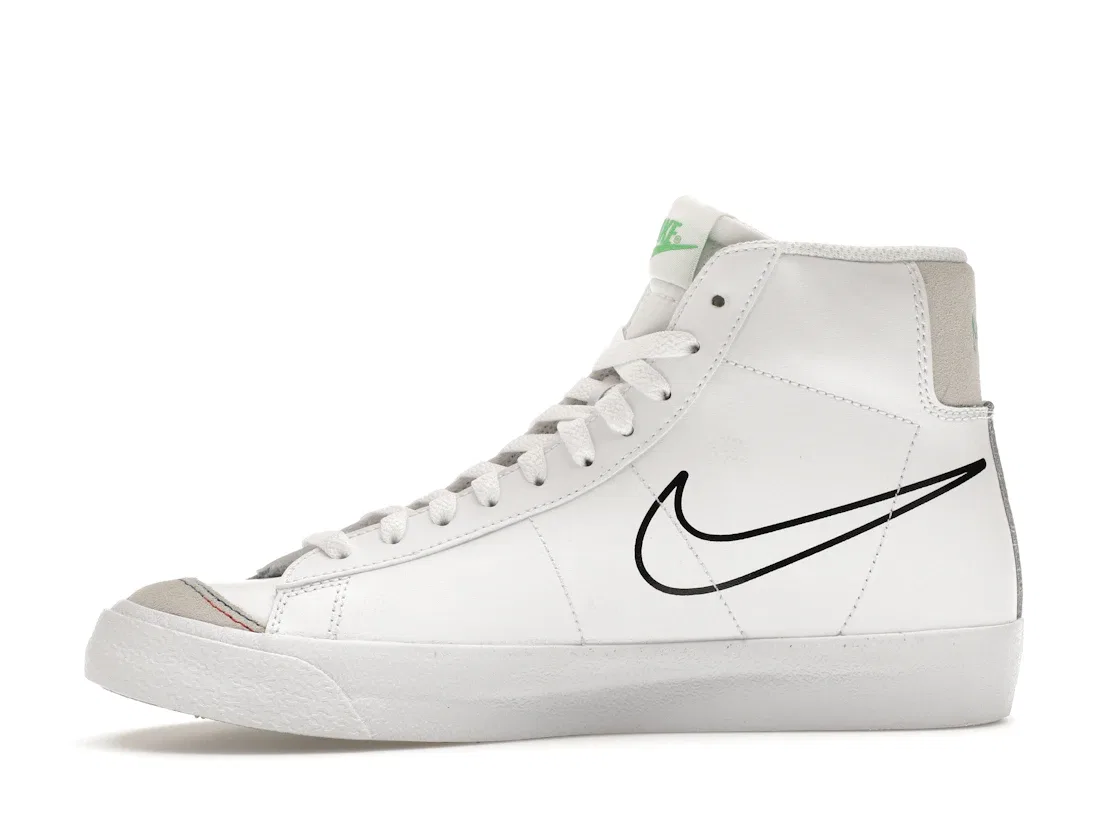 Детские кроссовки кожаные Nike Blazer Mid 77 Swoosh Pack, White/Aluminum/Black/Light Green Spark — фото 3