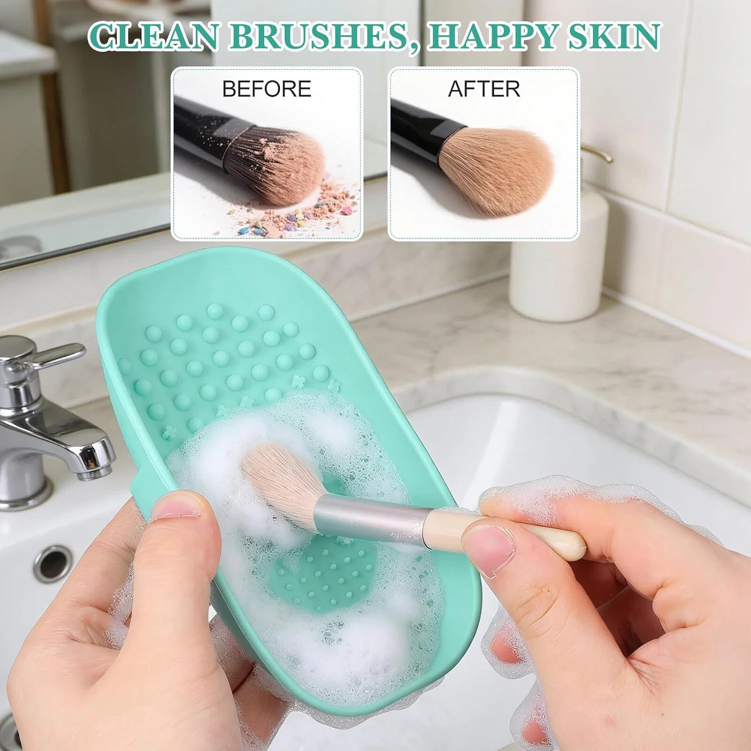 Щетка для очистки кистей Silicone Brush Cleaning Pad, NUOBESTY, 1 шт, 15.2x9x3 см, Зеленый — фото 3