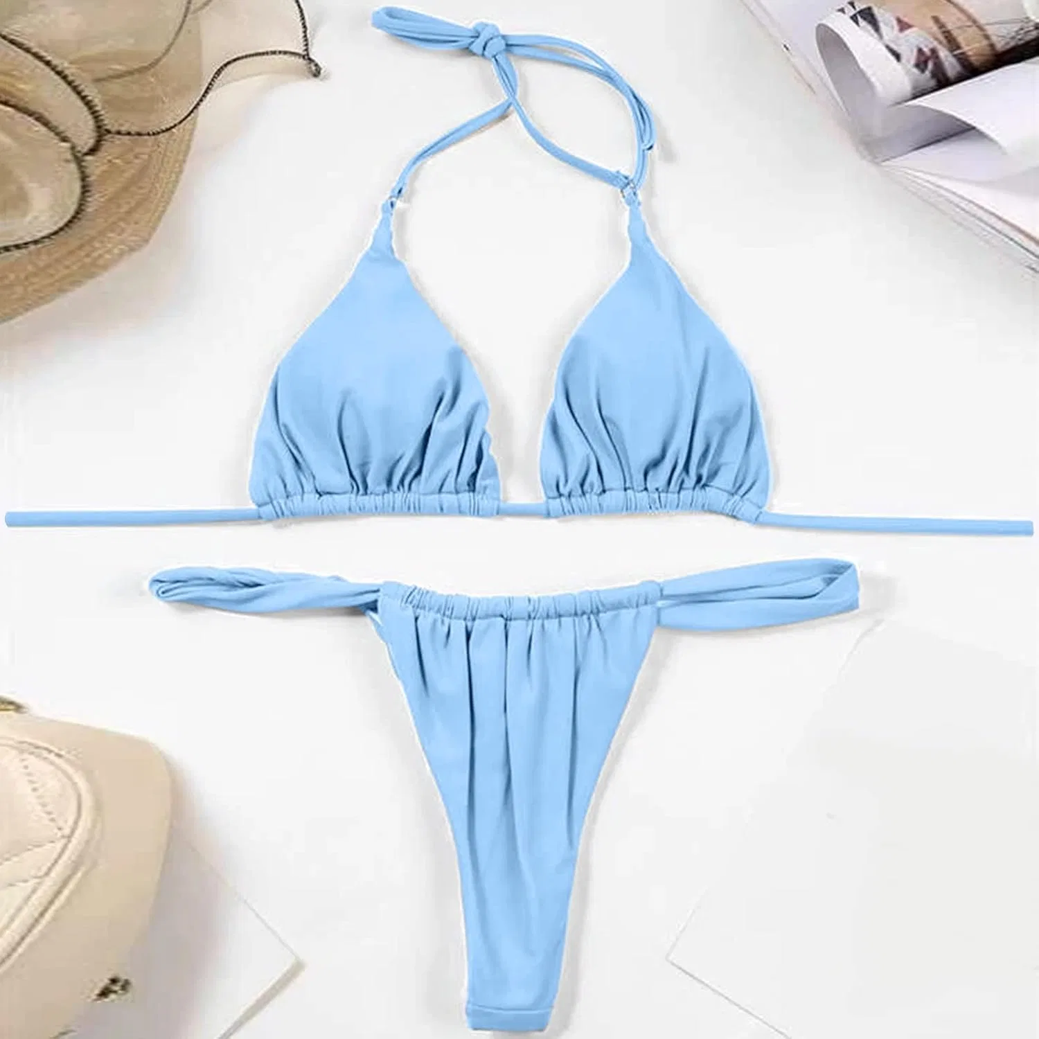 Женский бикини-сет с высокой талией Push Up, Light Blue — фото 2
