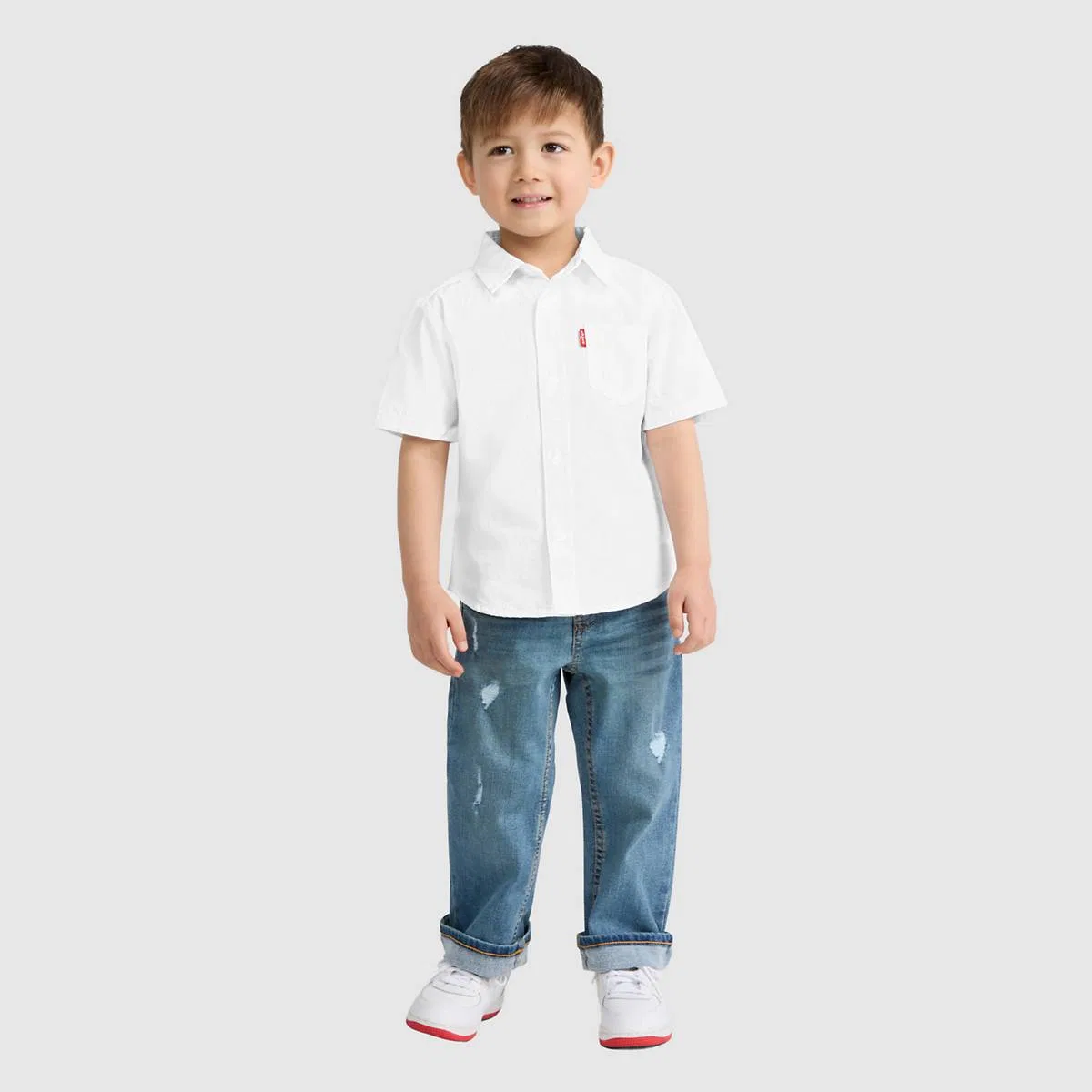 Детская тканая рубашка с коротким рукавом, размеры 2-4 Levi's, Bright White - White