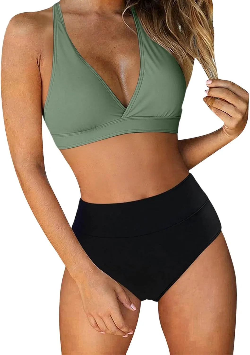 Женский раздельный танкини с V-образным вырезом Generic, Dark Green