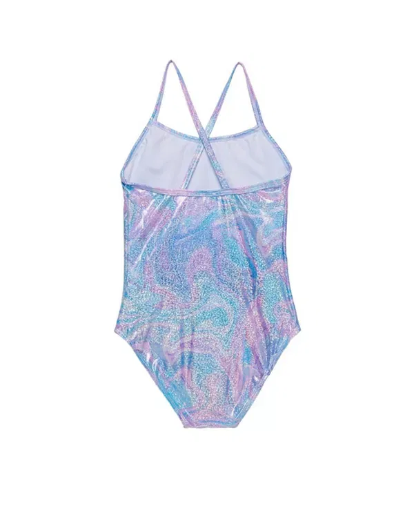 Детский купальник для девочек без рукавов Marble Sparkle Criss Cross Back One Piece Gottex Kids, Multi-Pink — фото 2