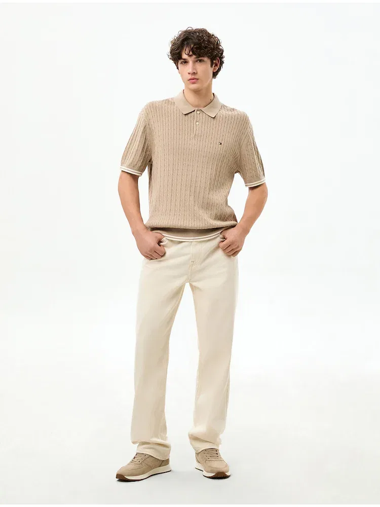 Свитер с кабельным узором, поло TOMMY HILFIGER, Beige — фото 2
