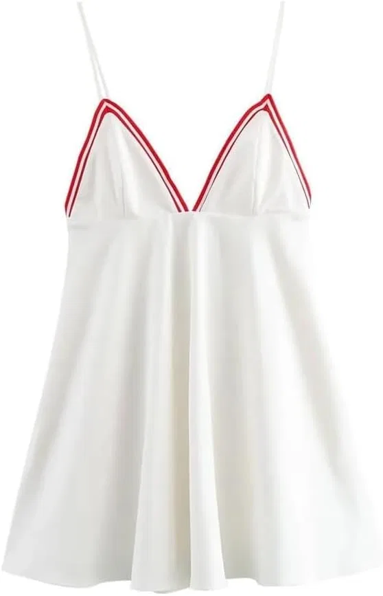 Женское мини-платье с V-образным вырезом Ribbed Zipper Detail, White