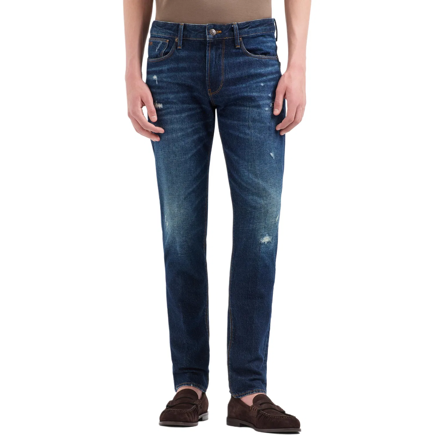 Джинсы J06 Slim fit Washed Stretch denim With Rips And Veining EMPORIO ARMANI, Blue — фото 3