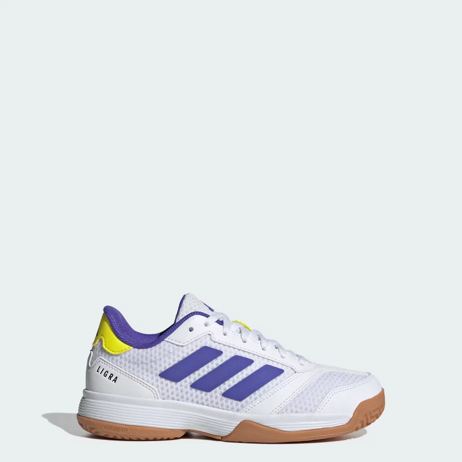 Детские кроссовки для зала с дышащим верхом Ligra 8 Adidas Performance, Cloud White/Solar Purple/Solar Lemon