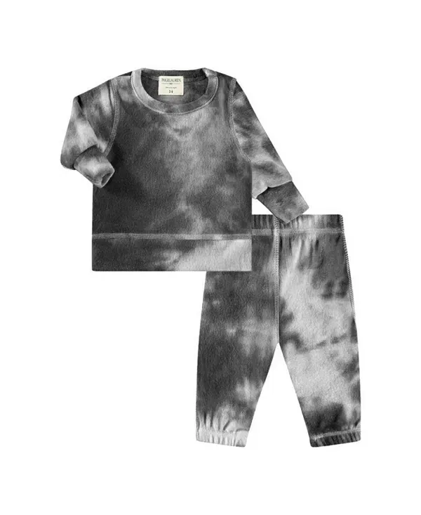 Детский комплект из футера с принтом Unisex hacci loungewear set in tie dye PaigeLauren, Black/Tie-Dye