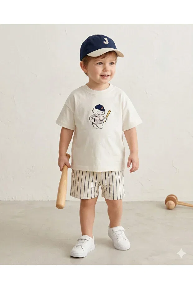 Детская футболка с принтом Baseball Dog Babytex, Ecru