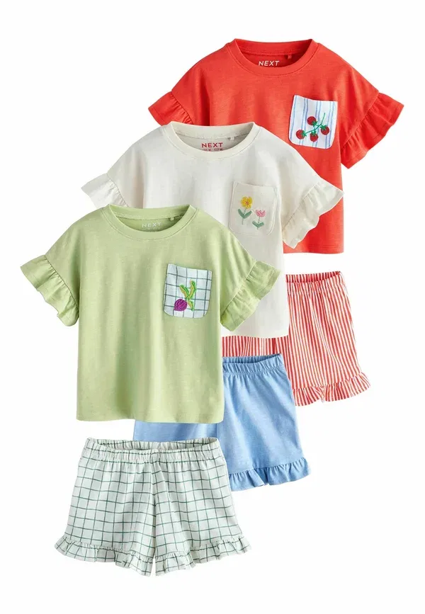 Комплект из топа и шорт с вышивкой Regular fit - top & shorts set 3 pack Next, Red, Green, красный/зеленый