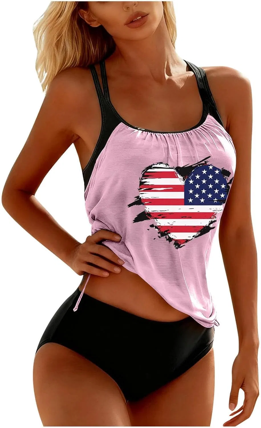 Женский танкини-комплект с принтом American Flag Hearts, Pink