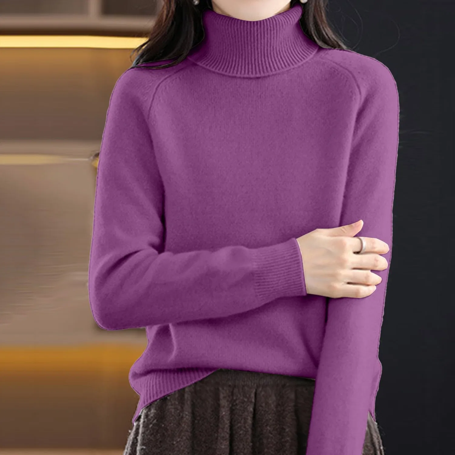 Женский свитер с длинным рукавом Cashmere Sweaters for Women UK, Purple — фото 3