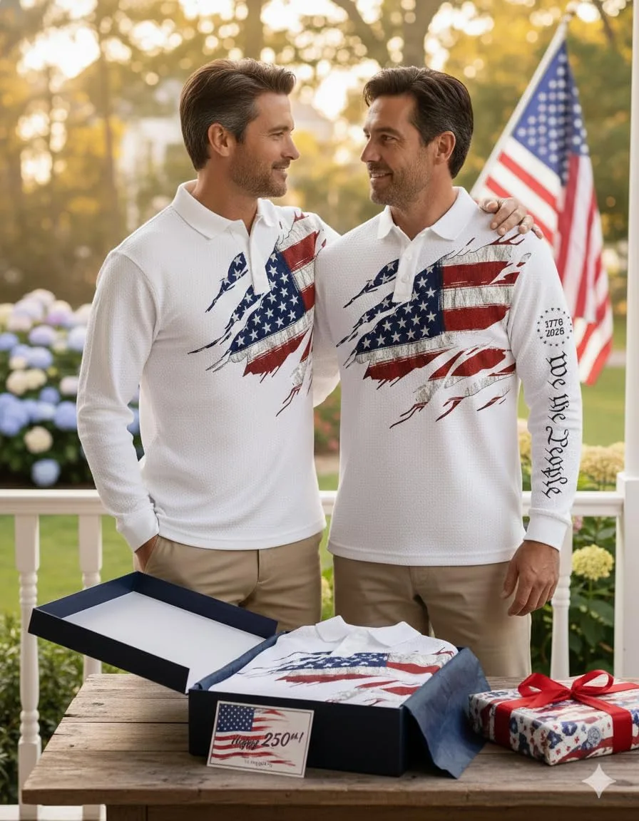 Мужская футболка Polo 250th Anniversary USA, 100% хлопок вафельной ткани, 1776-2026 патриотичный флаг и крест, повседневный топ Generic, белый — фото 3