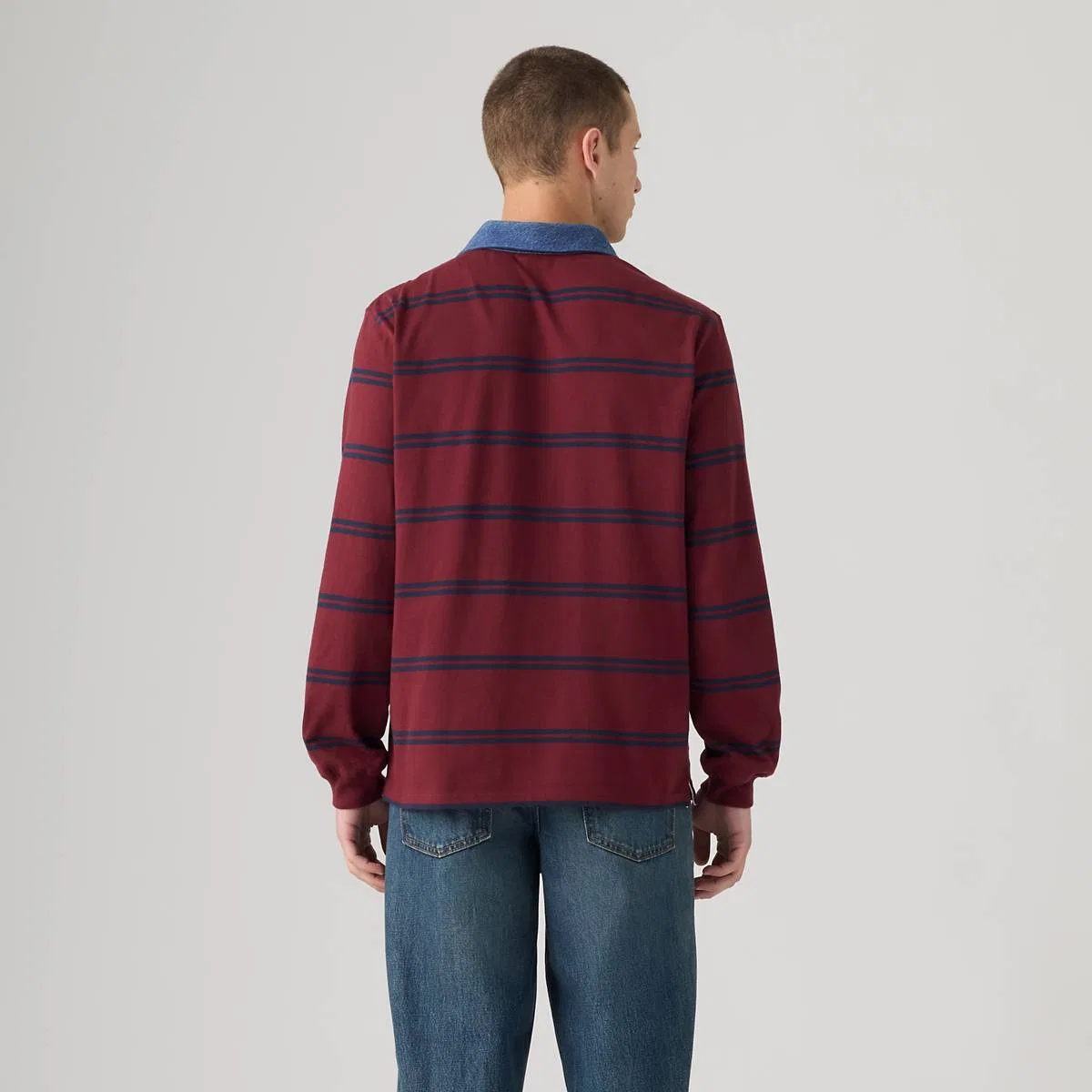 Классическая регбийная рубашка с длинными рукавами Levi's, Ennis Stripe Tawny Port - Red — фото 4