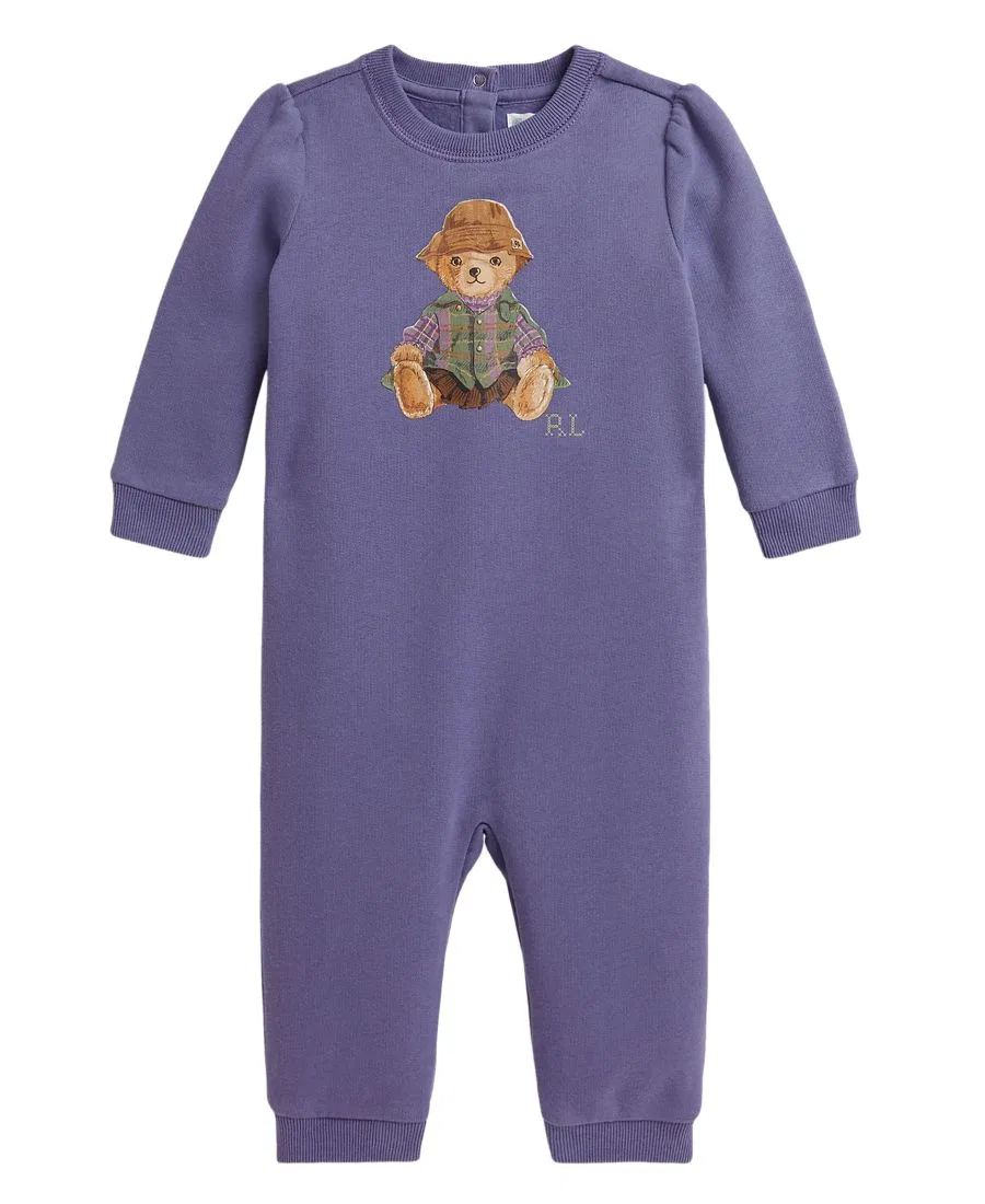 Детский комбинезон-слип из футера с длинным рукавом, с Поло Медведем Polo Ralph Lauren, Summer Purple