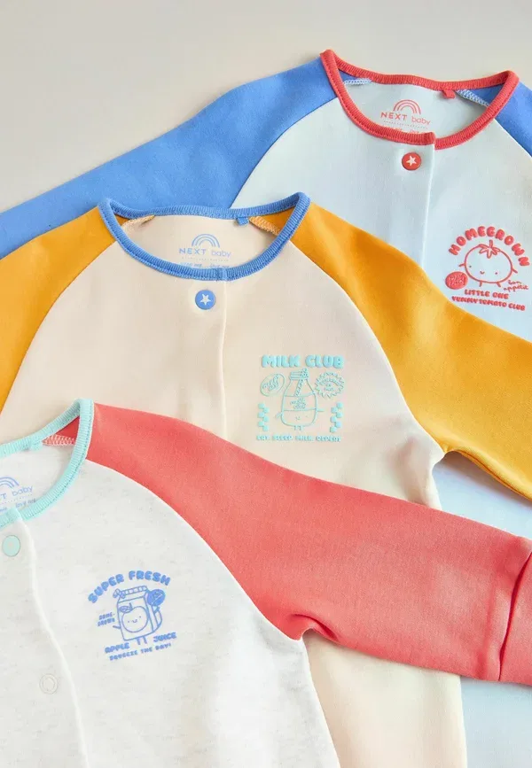 Комплект боди для сна из хлопка, 3 шт, Regular fit, Next, Multi Raglan — фото 4