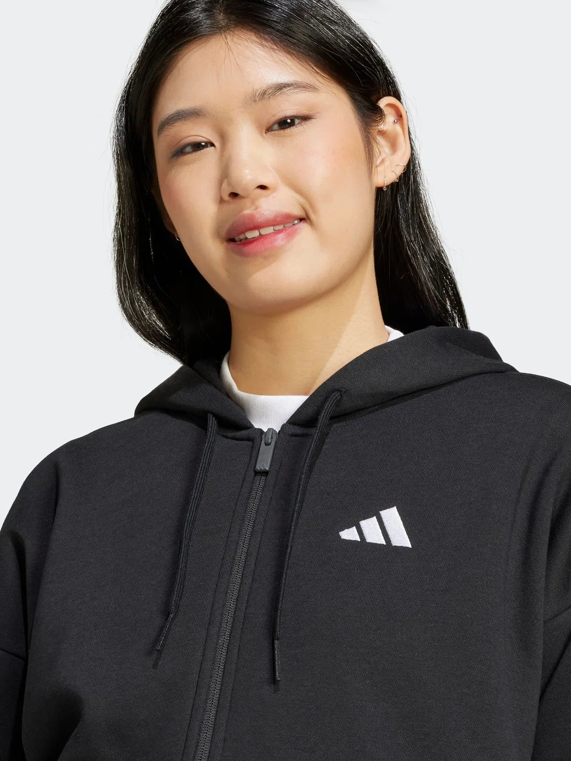 Худи на молнии с капюшоном, флис adidas, черный — фото 4